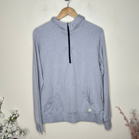 VUORI Ponto Performance Half Zip Hoodie Platinum Heather Gray Blue Sz M $118 G29 - Picture 2 of 6